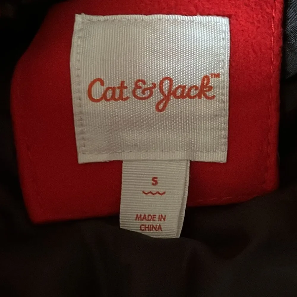 Cat & Jack Girls Red Winter Coat Size 5 Faux Fur Collar Hooded Jacket Warm